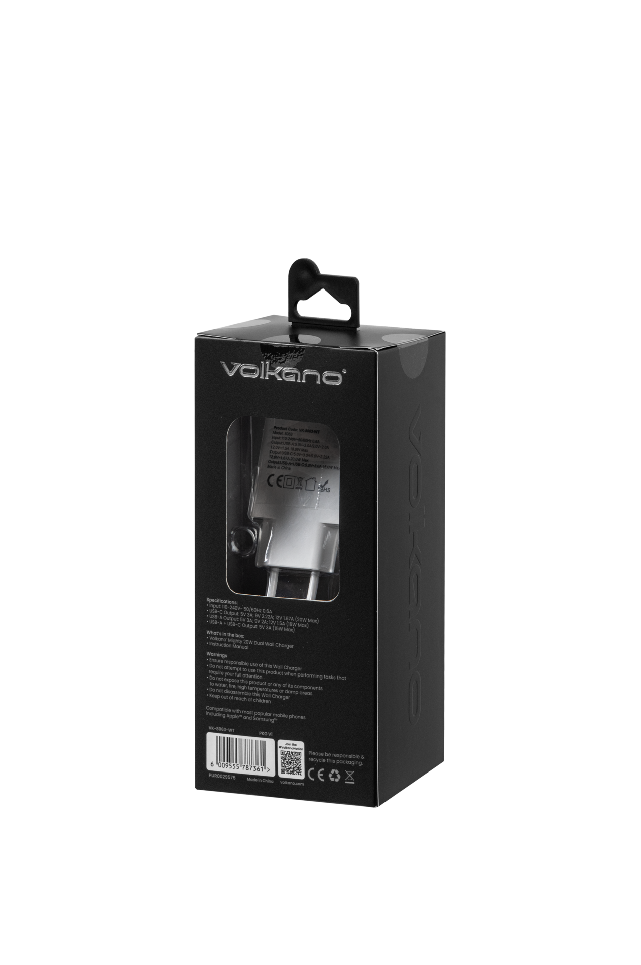 VK-8063-WT 20w Dual USB-C Wall Charger White